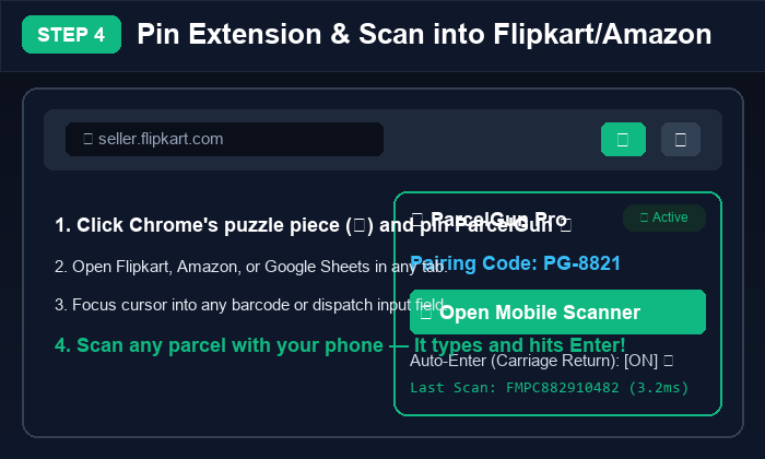 Step 4: Pin ParcelGun and scan barcodes